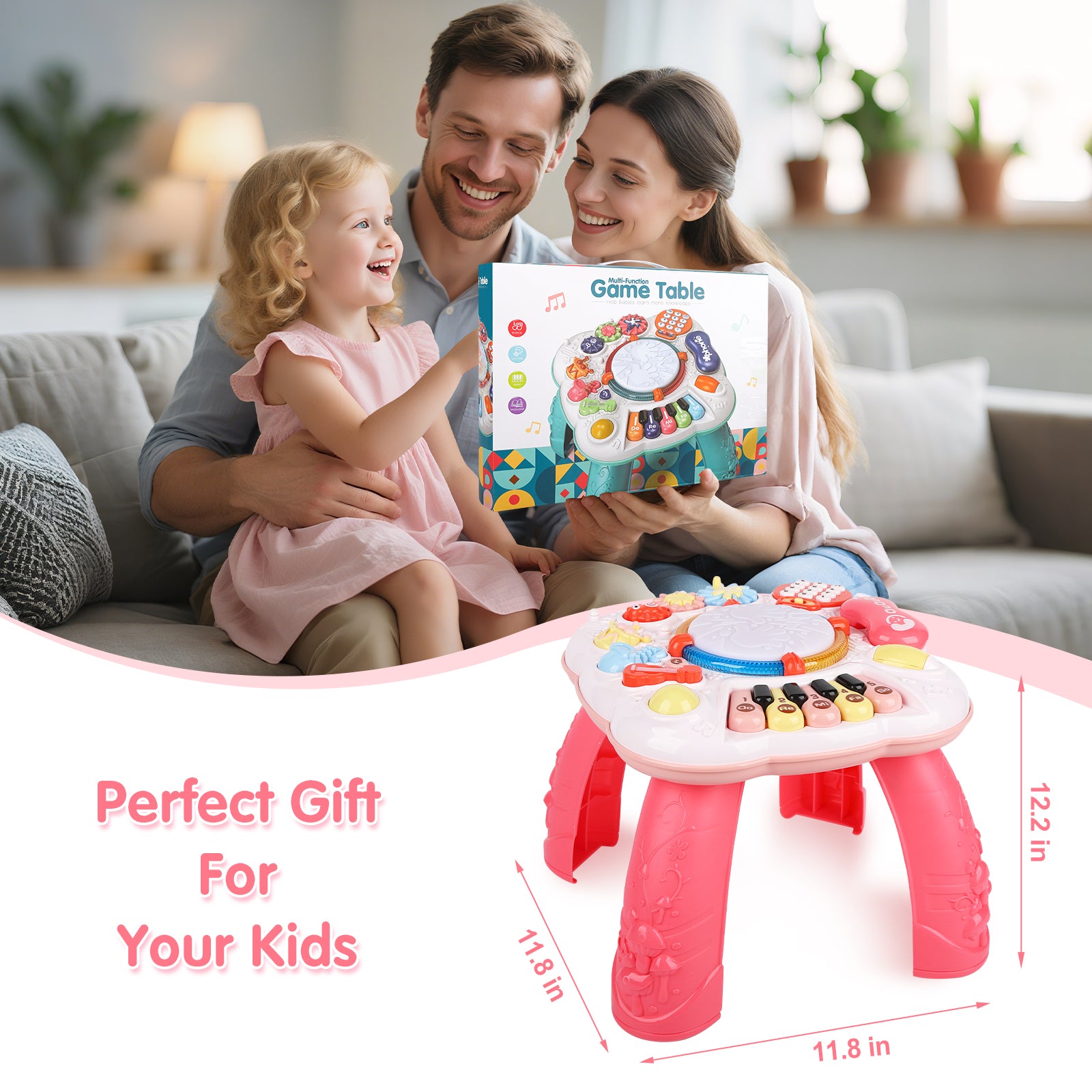 CEMIRK Baby Activity Table,Toddler Musical Learning Table,Educational Learning Toy for Baby 6 to 12 Months 1 2 3 Years Old Boys and Girls