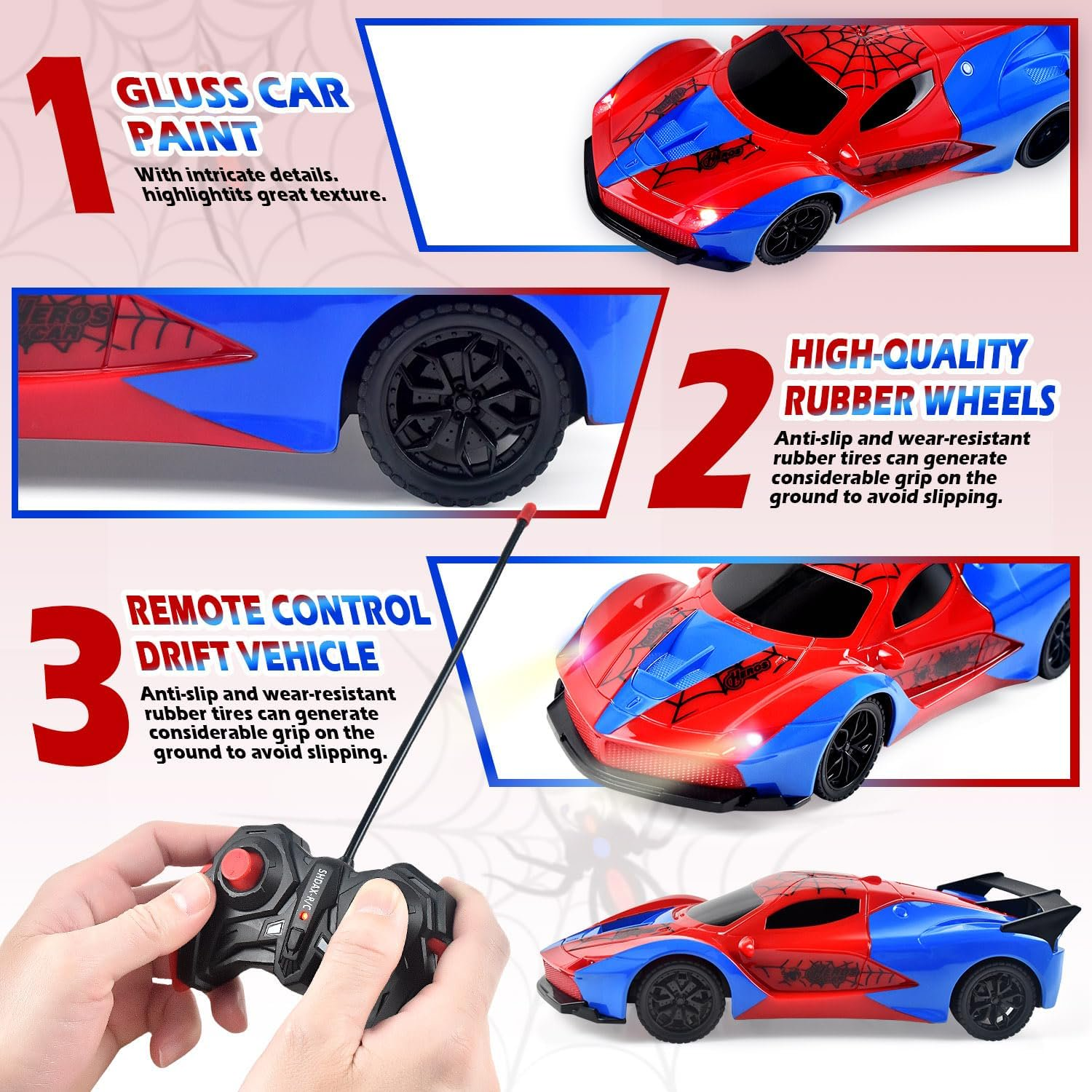 CEMIRK 2.4Ghz Remote Control Car Toys, Mini RC Car Model Vehicle Gift for Boys, Girls(spider)