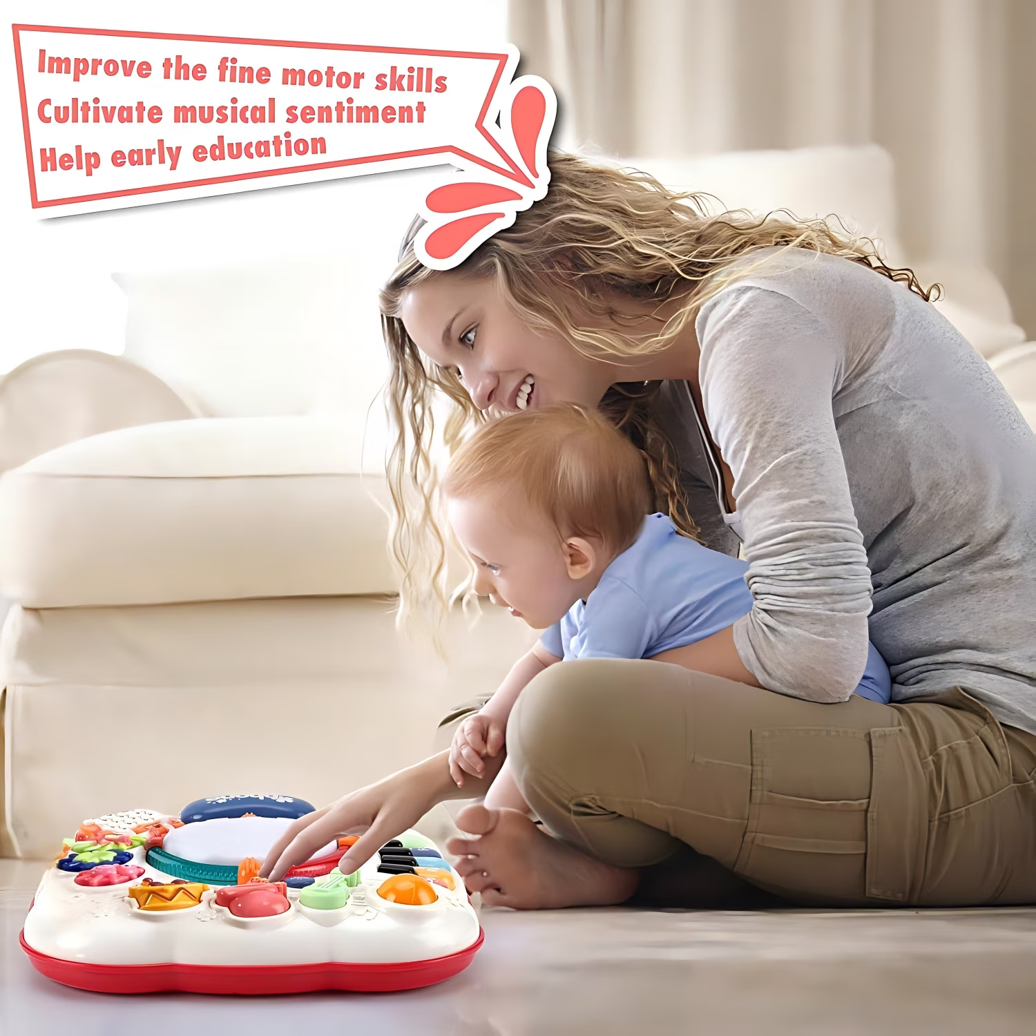CEMIRK Baby Activity Table,Toddler Musical Learning Table,Educational Learning Toy for Baby 6 to 12 Months 1 2 3 Years Old Boys and Girls(red)