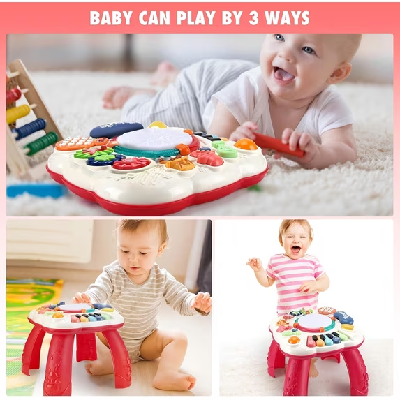 CEMIRK Baby Activity Table,Toddler Musical Learning Table,Educational Learning Toy for Baby 6 to 12 Months 1 2 3 Years Old Boys and Girls(red)