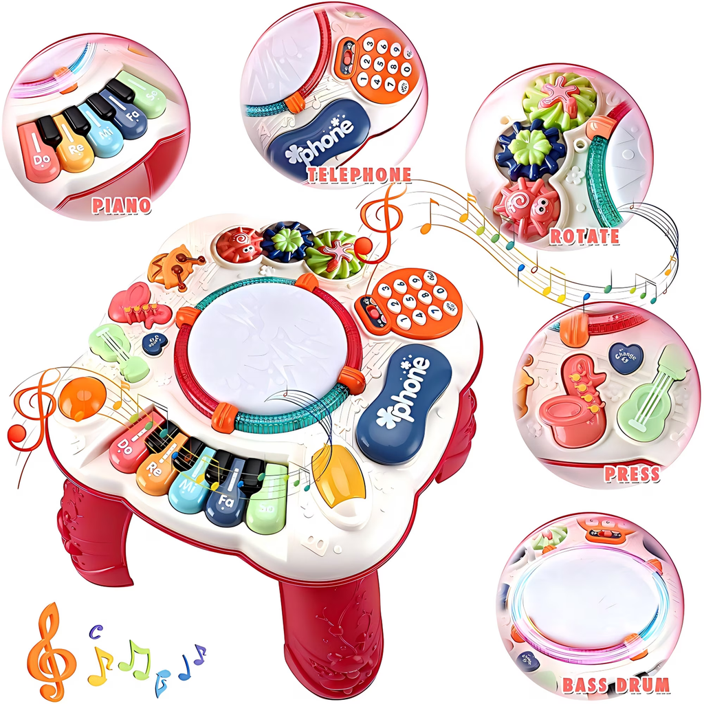 CEMIRK Baby Activity Table,Toddler Musical Learning Table,Educational Learning Toy for Baby 6 to 12 Months 1 2 3 Years Old Boys and Girls(red)