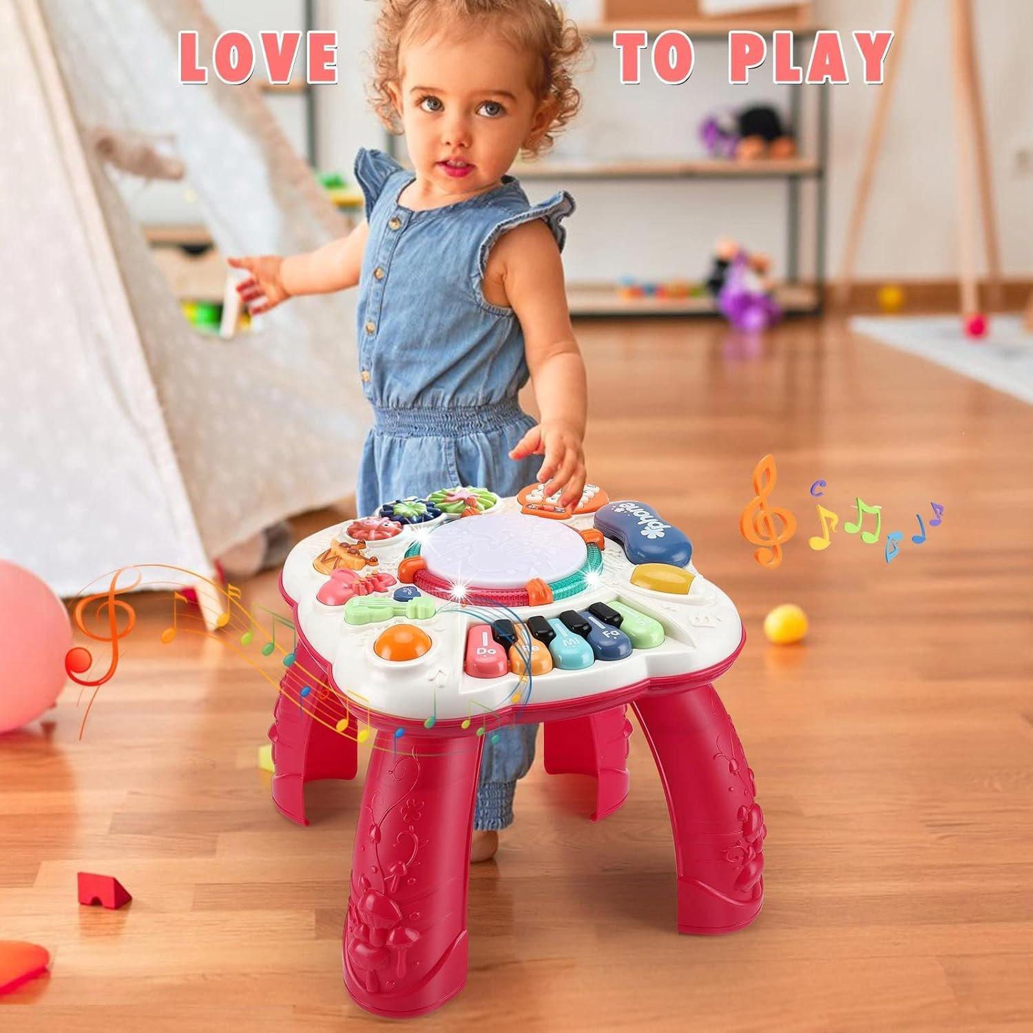 CEMIRK Baby Activity Table,Toddler Musical Learning Table,Educational Learning Toy for Baby 6 to 12 Months 1 2 3 Years Old Boys and Girls(red)